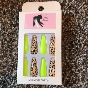 Eve in Eden nails press on nails- neon green and cheetah print